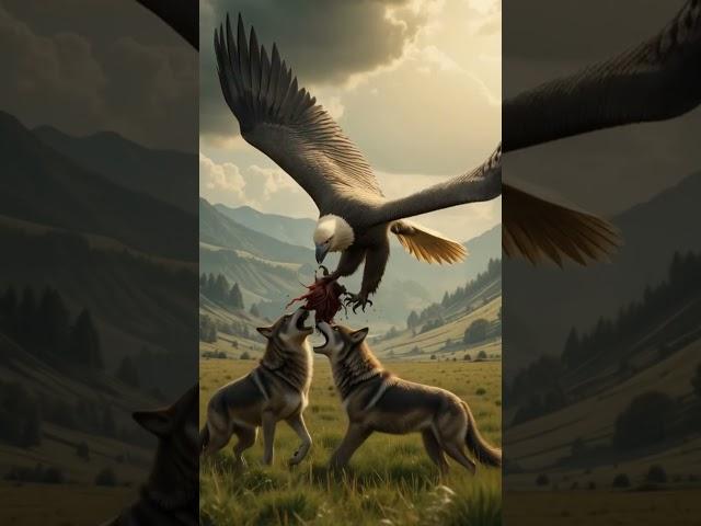 Eagle took a wolf  by her claws have blood and fly