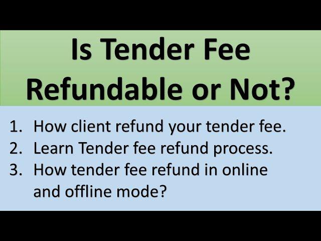 Is tender Fee refundable or not ? | How to refund tender fee | Tender fee refund process |Tender fee