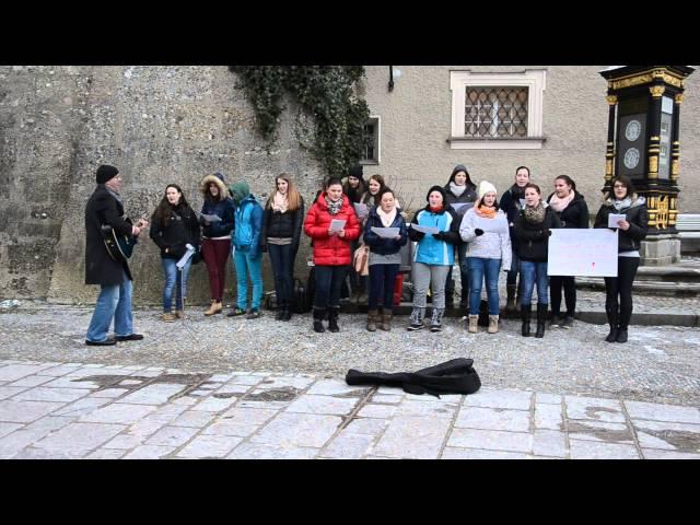 Children sing song in Salzburg Mozart Square