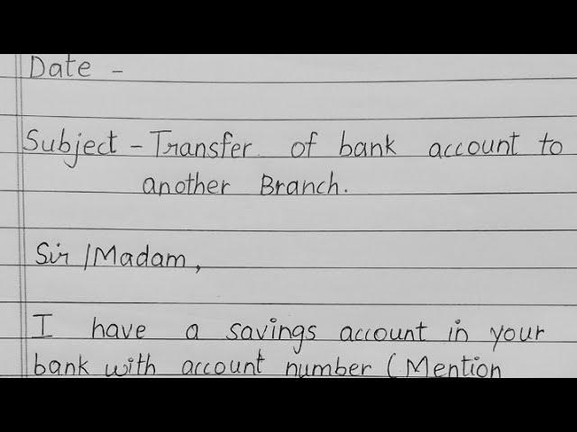 Application to bank manager for transfer bank account