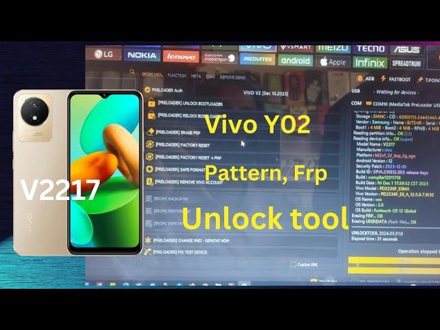 Vivo Y02 (V2217) Pattern, Password, Pin lock, FRP Unlock tool | One Click Done   Easy Solution