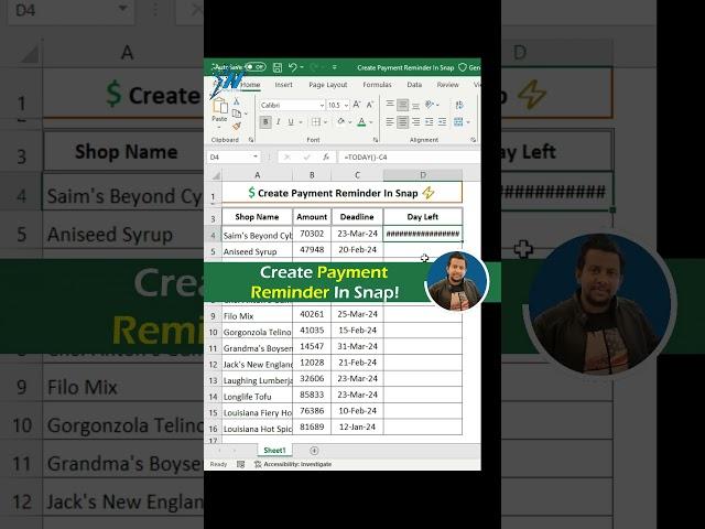 Level Up Your Excel Skills:  Build a Payment Reminder System in Seconds #shorts