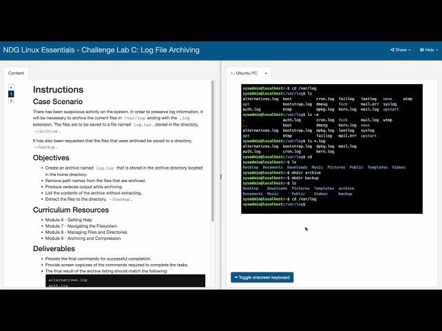 NDG Linux Essentials - Challenge Lab C: Log File Archiving