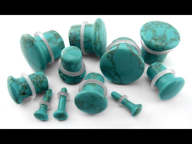 Howlite Turquoise Stone Plugs 8G - 5/8" | UrbanBodyJewelry.com