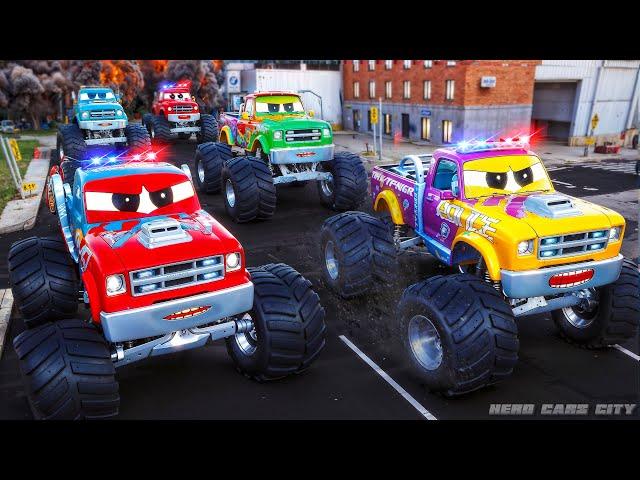 Heroic Police Trucks Fight Back in Rescue Mission Part 2 - Big Monster Trucks Rampage