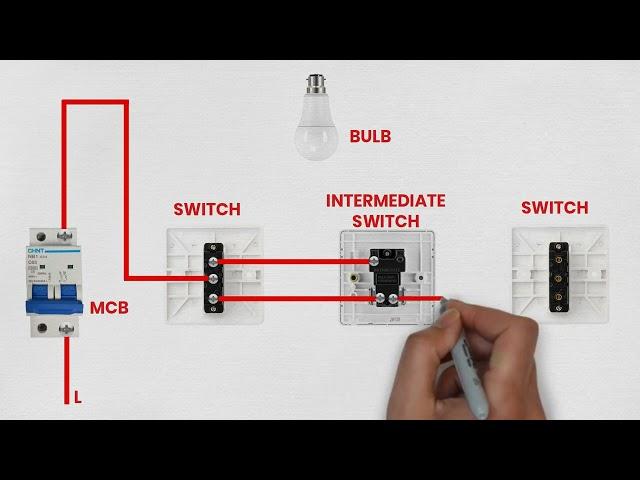 how to connect an intermediate switch using 2 switches to  bulb