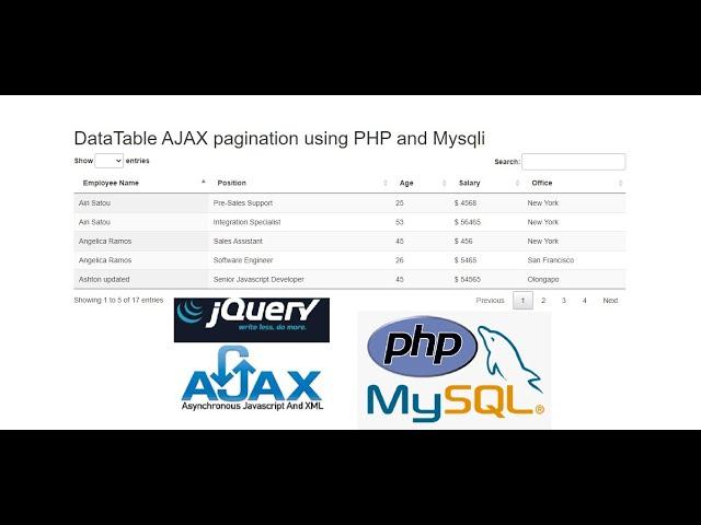 DataTable AJAX pagination using PHP and Mysqli