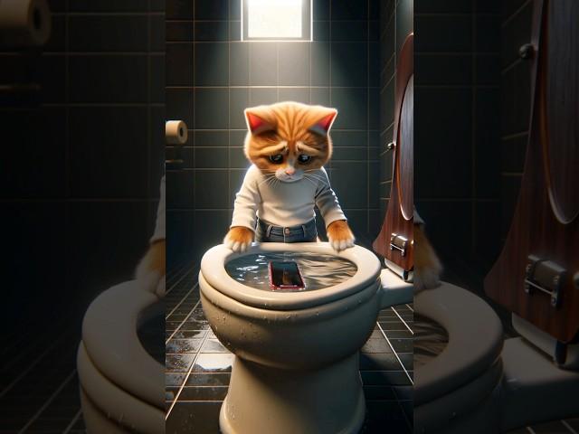 What to do if you drop your phone on the toilet bowl? #shorts #cat #kitten #cute #funny