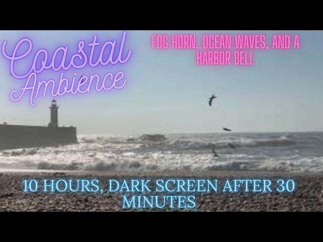  Ocean Waves with Fog horn and Seabirds for Sleep ⨀ 10 hours - Dark Screen in 30 minutes ⨀