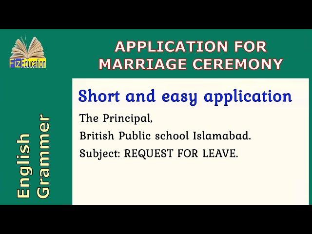 Application For Marriage Ceremony  | Short Application | Easy Application | Fiz Education