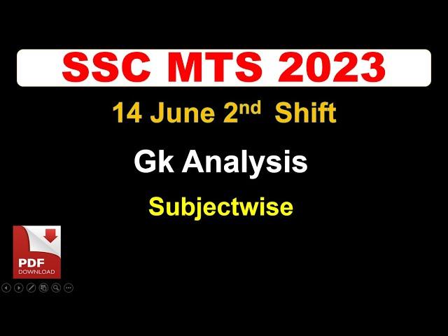 SSC MTS 2023 Gk Analysis 14 June 2nd shift  | Subjectwise