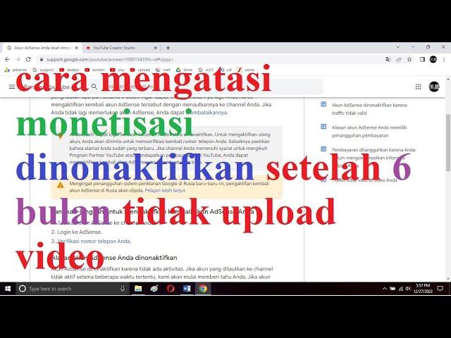 cara mengatasi monetisasi dinonaktifkan setelah 6 bulan tidak upload video