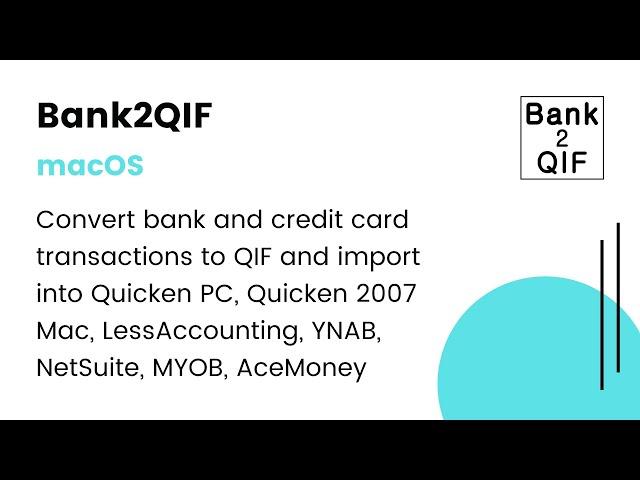 Bank2QIF (Mac): Convert CSV/Excel/PDF/QFX/QIF/OFX/QBO/MT940/STA to QIF