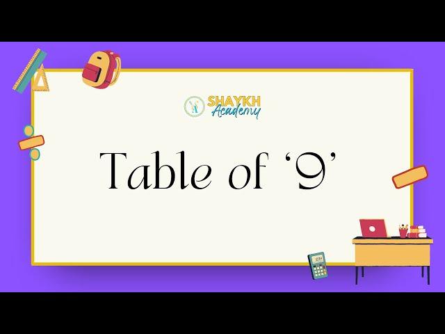 Multiplication Table of 9 | Learn Table of 9 | Table of Nine | Learn Tables from 0 to 30