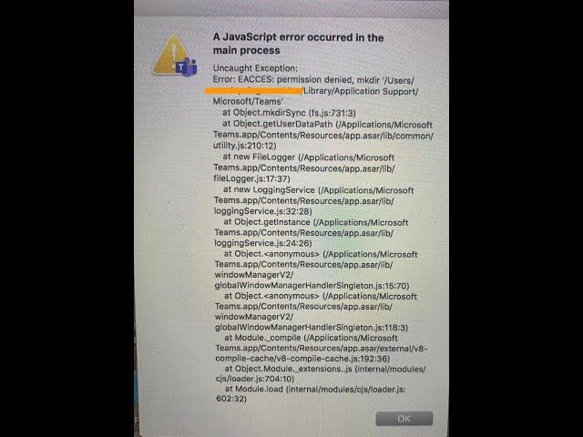 Microsoft Teams for MAC Javascript Error solution