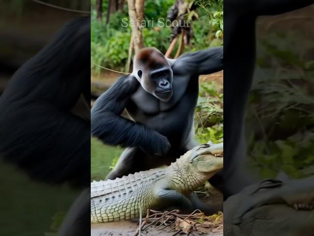 Gorilla vs crocodile #wildlife #wildrift #wildanimals #nature #naturelovers #gorilla #crocodile