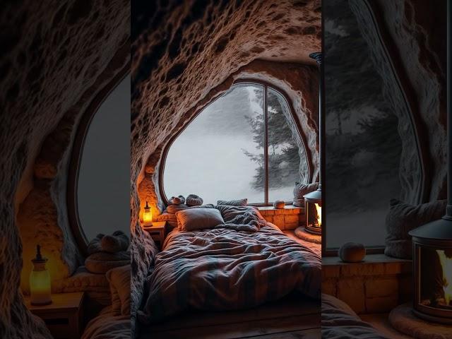 Healing and Sleep aid ️ Cave cozy cabin, Burning fireplace and Blizzard #relax