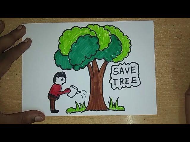 Drawing tutorial: save trees || dont cut trees || easy drawing || for kids | poster