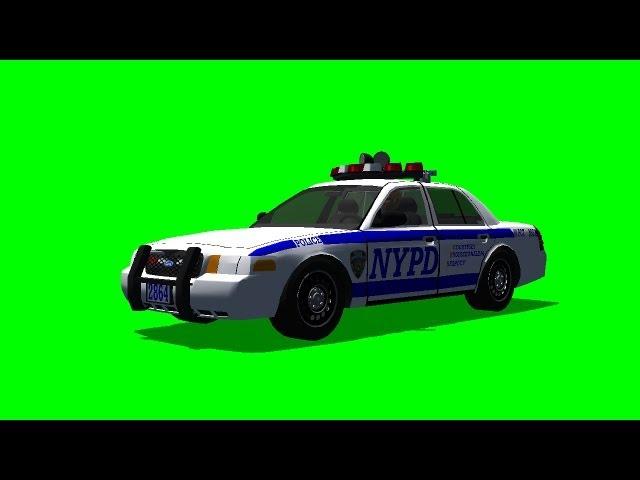 Police Car driving through the picture - different views - green screen - free use