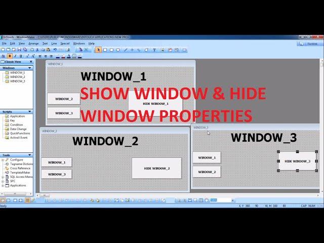 SHOW WINDOW AND HIDE WINDOW  PROPERTIES IN INTOUCH SCADA SOFTWARE TUTORIAL PART:11