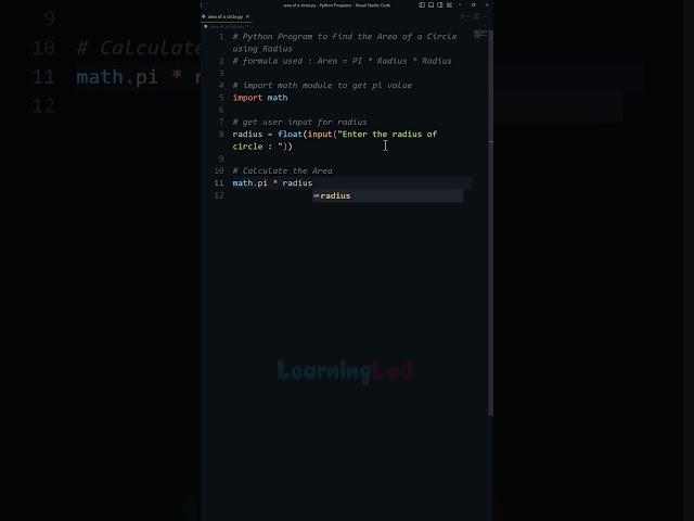 Python Example Program to Find  Area of a Circle using Radius