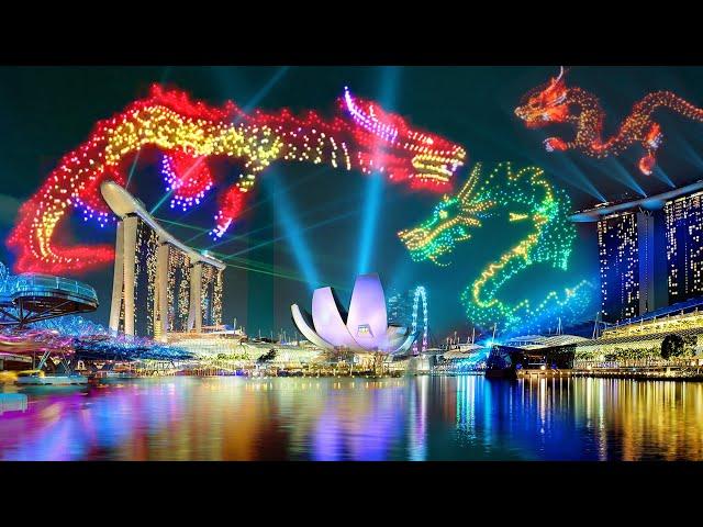 Singapore Marina Bay Flying Dragon 2024 Drone Light Show  Celebrating Chinese Lunar New Year  m3m