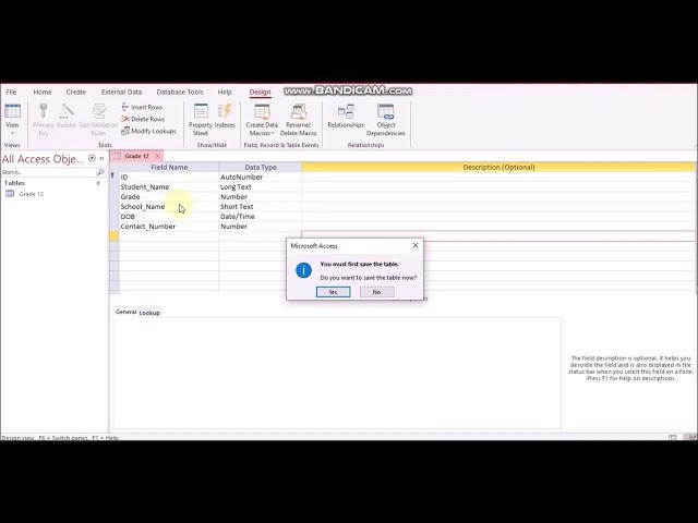 Creating a simple student database and a query in Microsoft Access.