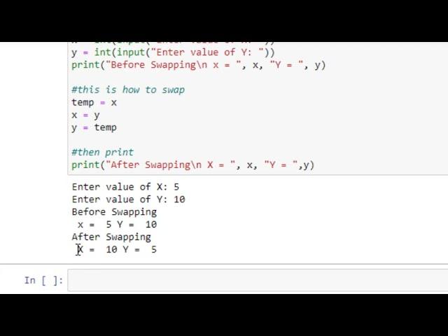 Swap Two Numbers in python Jupyter notebook