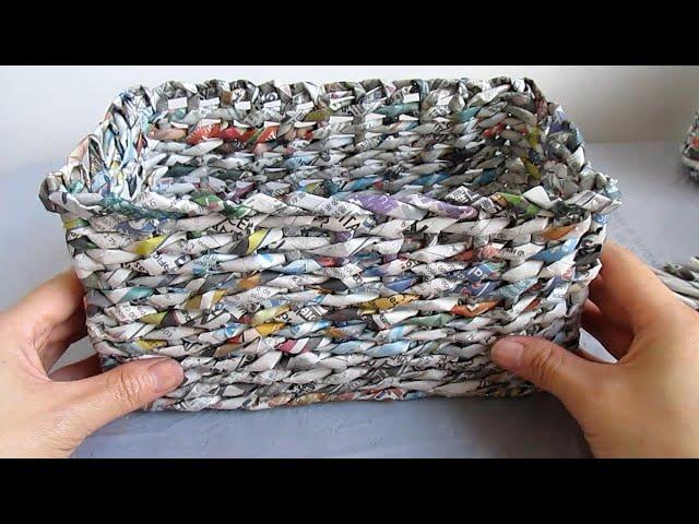 Woven RECTANGULAR STORAGE BASKET Out of Newspaper