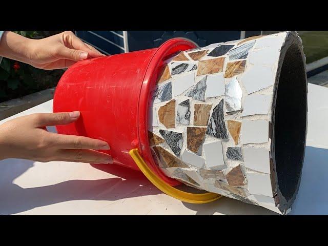 How To Make Pots From CERAMIC TILES and CEMENT