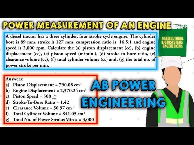 A diesel tractor has a three cylinder, four stroke cycle engine. The cylinder bore is 89 mm, stroke