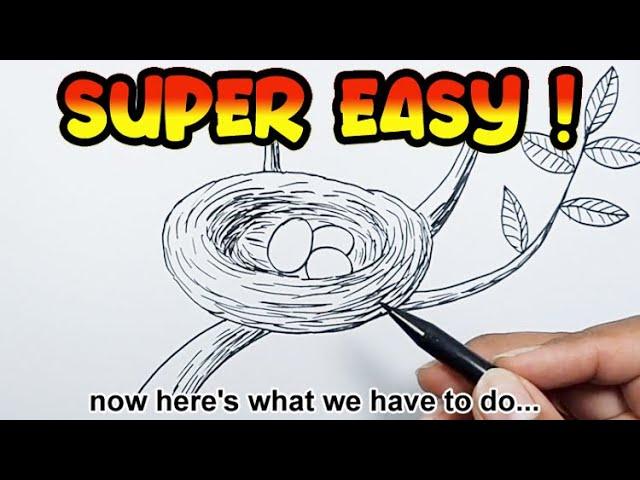 How to draw a bird nest easy | How To Draw Nest | Nest Drawing Easy