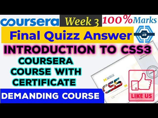 Introduction to CSS 3 || Week 3 Final Quiz Answers || Coursera