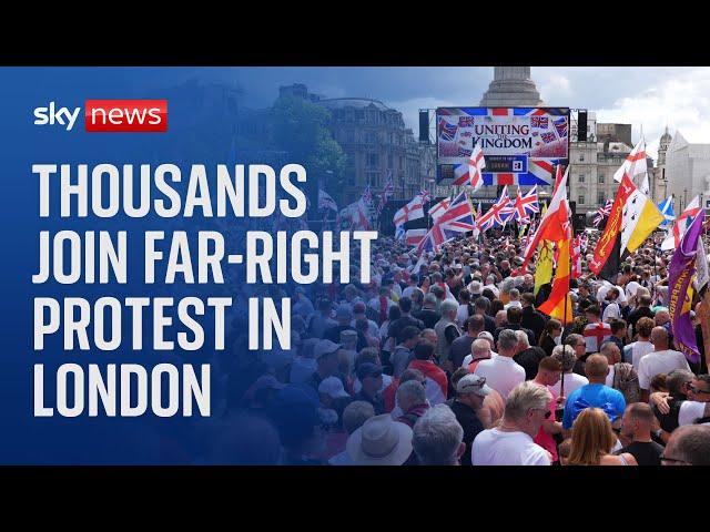 Thousands take part in far-right protest led by Tommy Robinson in central London