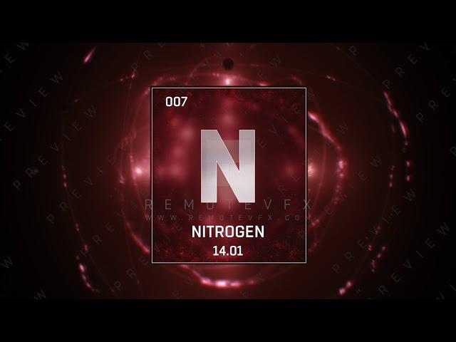 Nitrogen as Element 7 of the Periodic Table 3D animation on red background in English language