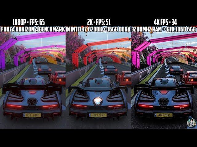 Forza Horizon 4 |Benchmark| 4K VS 2K VS 1080p VS 720p Framerate Test in Intel i7 8700K + 1060 6GB 4K