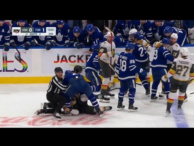 Toronto Maple leafs vs Vegas Golden Knights big hit leads to scrum + More  ￼