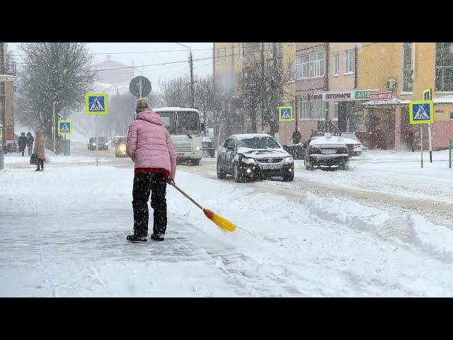 Первый снег и сразу первая метель в Клинцах.