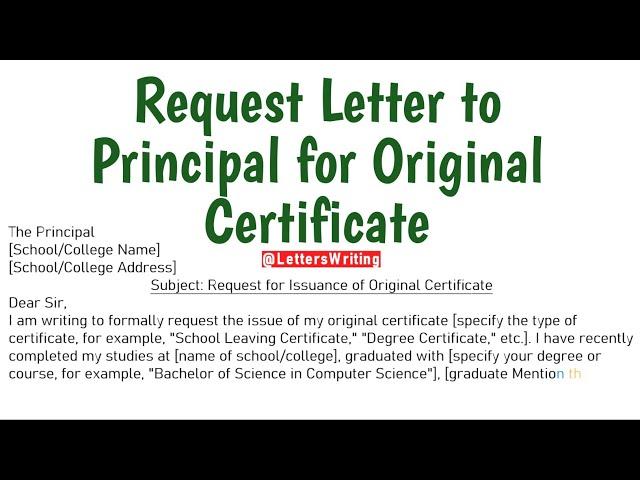 Request Letter to Principal for Original Certificate | Letters Writing