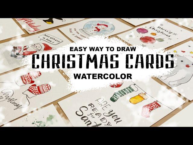 [DRAW WITH ME] Easy way to draw CHRISTMAS CARDS | WATERCOLOR