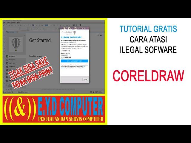 CARA ATASI CORELDRAW TIDAK BISA SAVE DI BLOKIR TERDETEKSI BAJAKAN ILEGAL SOFTWARE - TUTORIAL