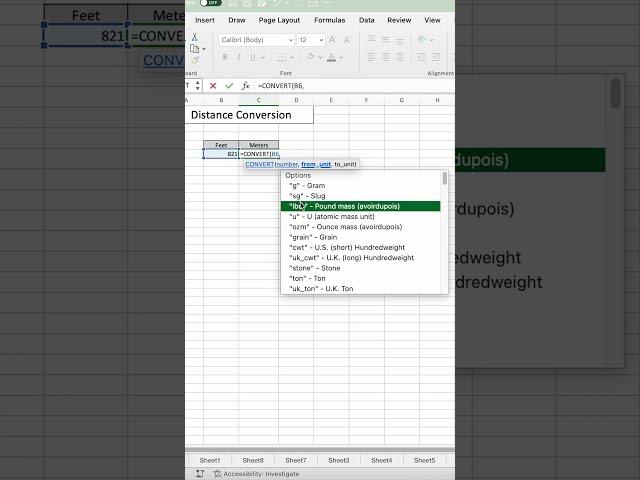 Convert Feet to Meters in Excel #excel #shorts