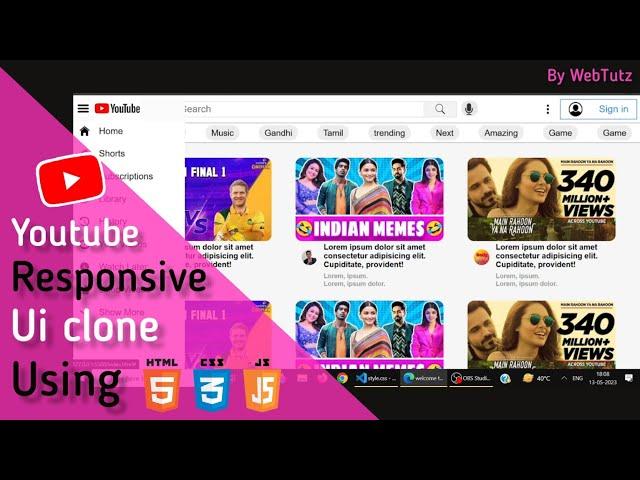 How To Make Youtube  Responsive UI Clone  Using HTML, CSS, & JAVASCRIPT #CODING #WEBDEV