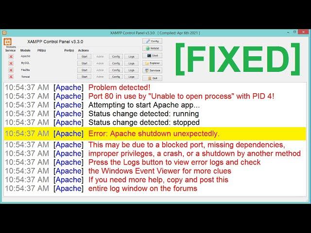 [FIXED] XAMPP Error Apache Shutdown Unexpectedly