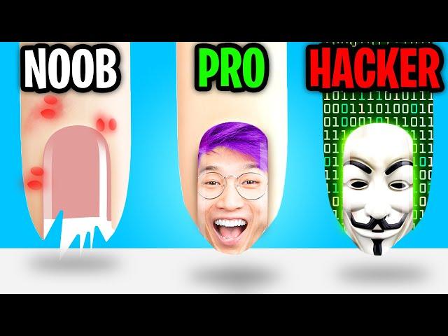 Can We Go NOOB vs PRO vs HACKER In NAIL SALON 3D!? (SATISFYING NAIL ART APP!)