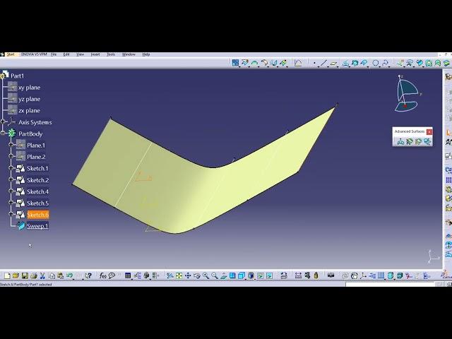 Sweep in CATIA - Conic Profile with Five Guide Curves in CATIA generative shape design