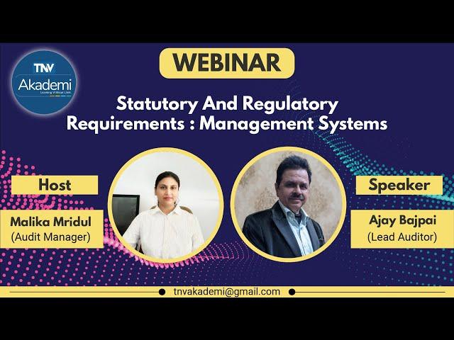 ISO Webinar On Statutory and Regulatory Requirements Management Systems