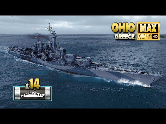 Battleship Ohio with 14 citadelles hits - World of Warships