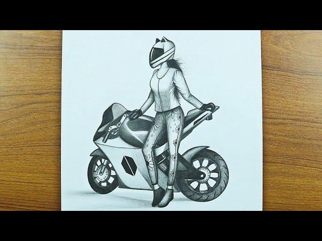 How to draw a Girl with bike with Pencil Sketch | Sketching Video | Learn to Draw