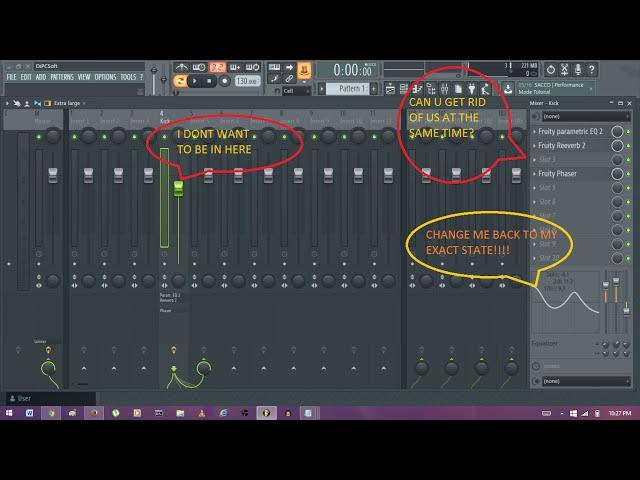 Removing tracks and effects from fl studio12 mixer insert